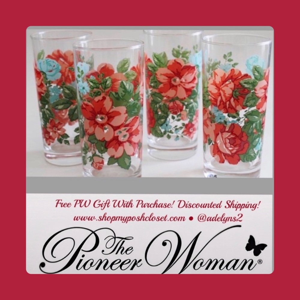 Rare 🌺🎁 EUC Pioneer Woman Vintage Floral Drinking Glasses Tumblers, Set of 4 - Picture 4 of 7